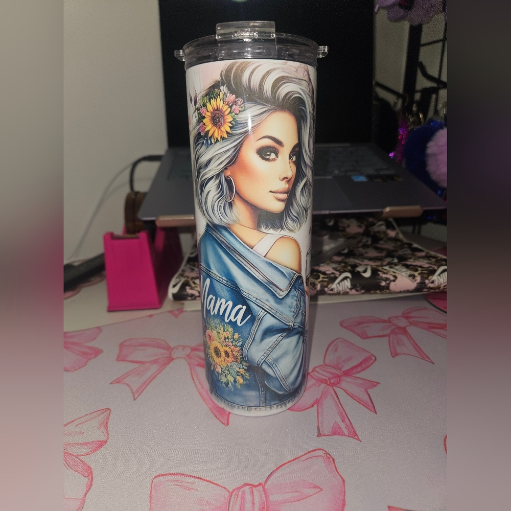 Floral Denim Art Tumbler